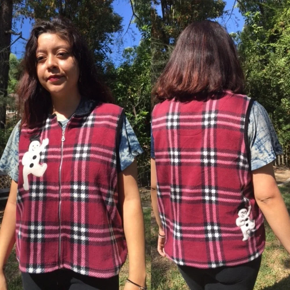 Christopher Banks Vintage Maroon Plaid Fleece Snowman Ugly Christmas Vest Medium